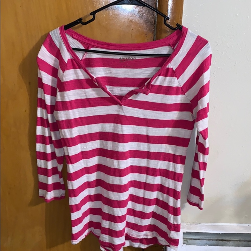 3/4 sleeve striped pink and white tee